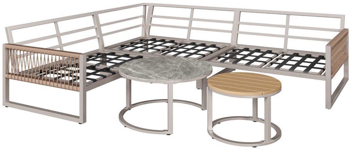 BLACKCOLORS Tuinset, meubelset voor 6-7 personen, hoekbank met gegalvaniseerd ijzeren frame, verstelbare poten, inclusief alle zit- en rugkussens, beige thumbnail 7