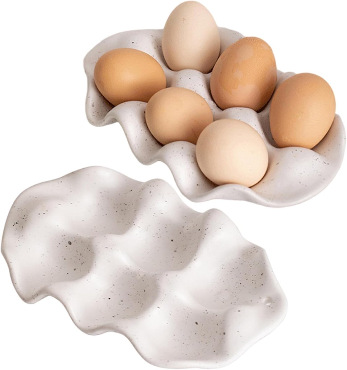 Eierhouder Keramiek - Opbergdoos Eieren - Keuken Koelkast - 6 Roosters - 31x12cm - Wit