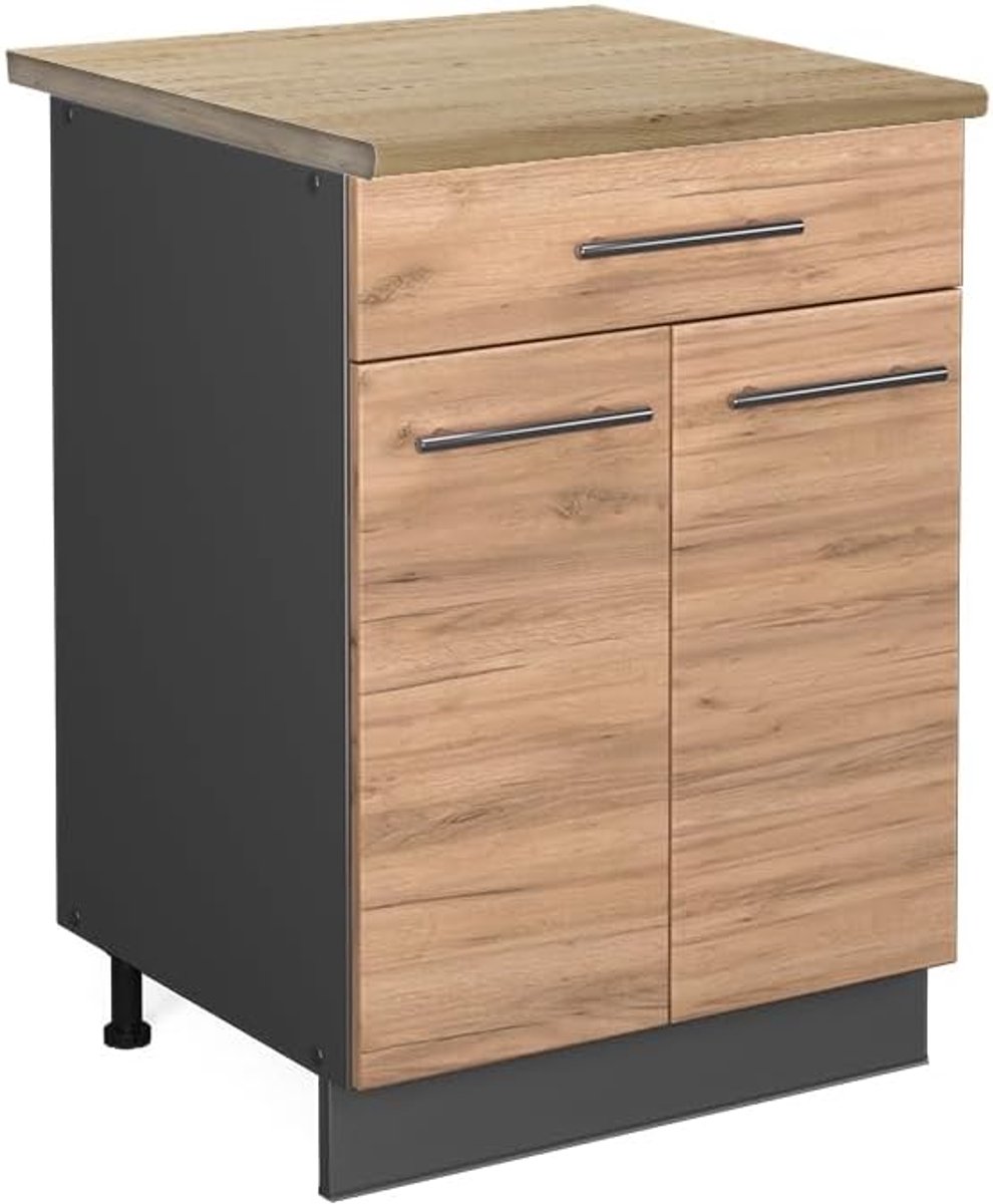 Keukenonderkast met lade - Ladekast Keuken - Keukenopslag - Zachtsluitende scharnieren - 60 cm breed - Goud eiken
