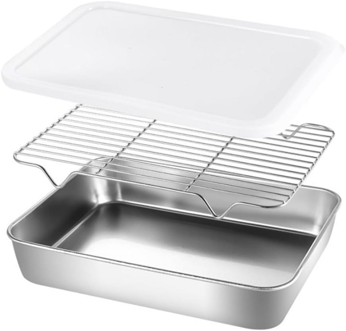 Ovenplaat met Rooster Bakplaat Set Bakken en Braden Roestvrij Staal 31x24x5 cm Zilverkleurig