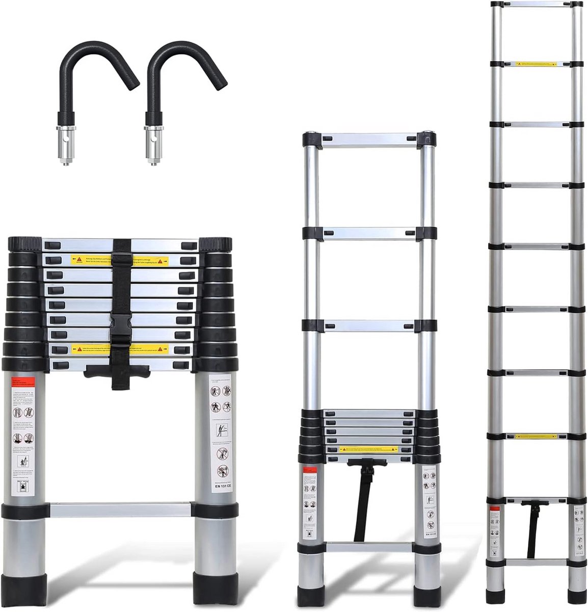 Telescopische Ladder - Uittrekbare Trapladder - Veelzijdig Klussen - Afneembare Haken - 26 Meter Hoog - Aluminium
