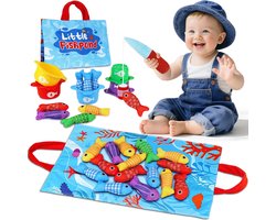 Montessori speelgoed - 10-in-1 stoffen visspel - verjaardagscadeau voor jongens en meisjes van 1 jaar - paasmandvullers - speelgoed voor peuters van 1-3 jaar met stapelbekers - tellen - kleuren sorteren en leren