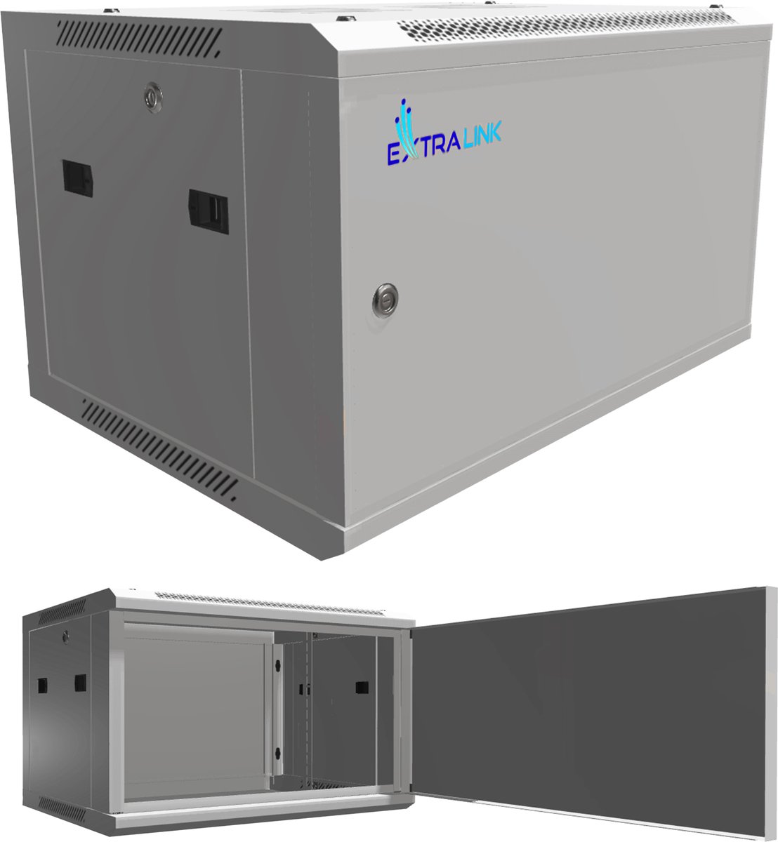 Extralink ASP 6U 600x450 Rackkast 19" Wandkast Grijs Gesloten Metalen Deur
