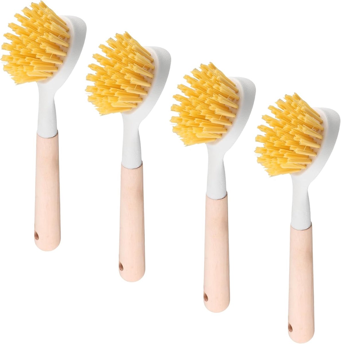 Afwasborstels Hout - Keuken Schrobbers - Fles en Pan - Stevige Nylon Haren - 24cm Lengte - Geel