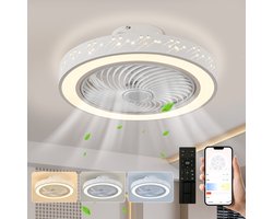 Rosnek Plafonniere met Ventilator - Veilig Gesloten Sterrenhemel 46cm - Plafondventilator met Lamp Dimbaar - Stille Motor - Kinderkamer/Keuken