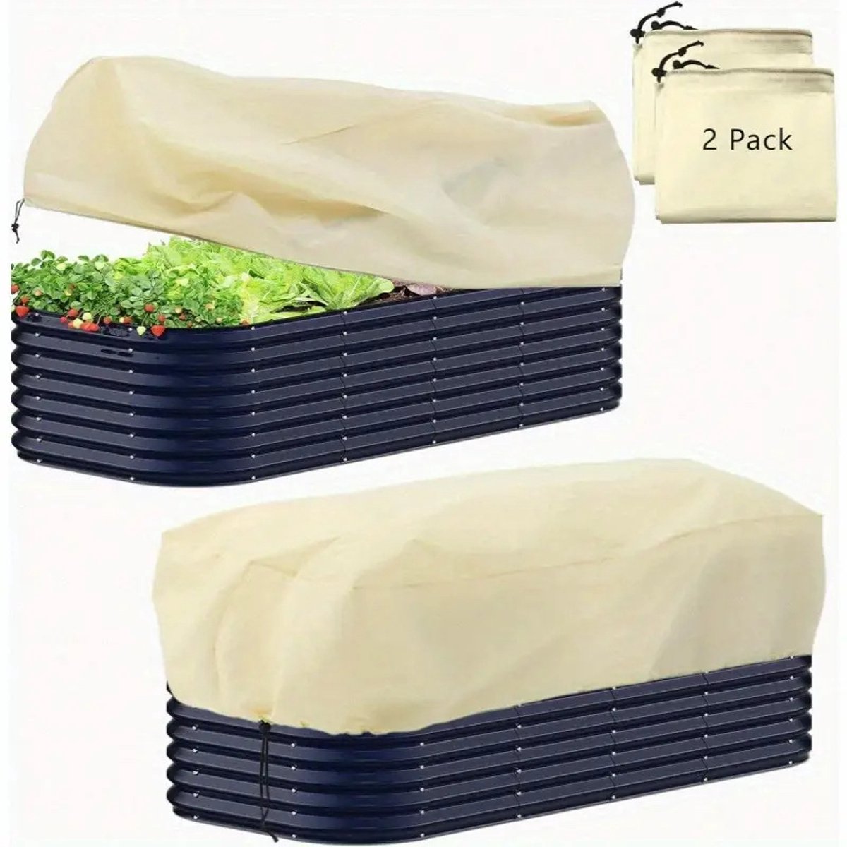 Vorstbeschermhoezen voor planten / Wintervorstdekens — Geschikt voor potplanten, herbruikbaar, met trekkoorden — 100 cm x 40 cm x 45 cm (2-pack)