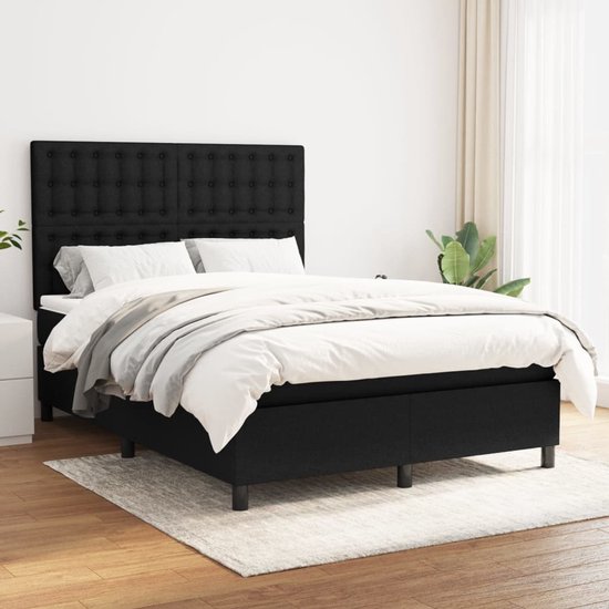 vidaXL-Boxspring-avec-matelas-tissu-noir-140x190-cm
