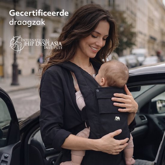 Deryan Pack Ergonomische draagzak - Babydrager + Opbergvakjes - Zwart