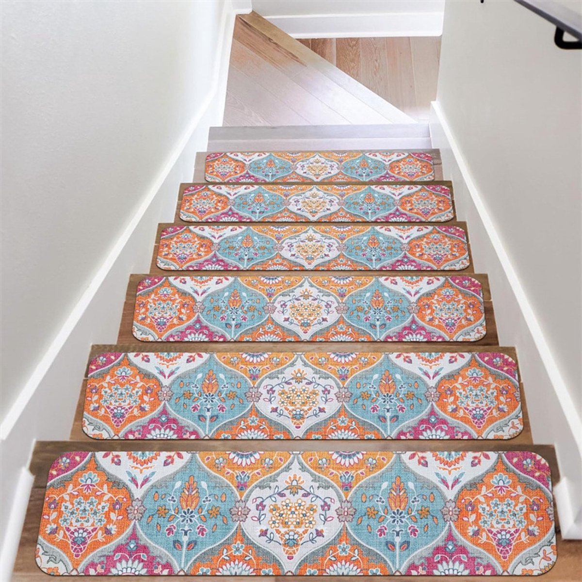 Set van 4 – Antislip traptreden – trapmatten - Vloermat - Verwijderbare traptreden – Antislip veiligheidsbescherming – Meerkleurig – 20 × 76 cm