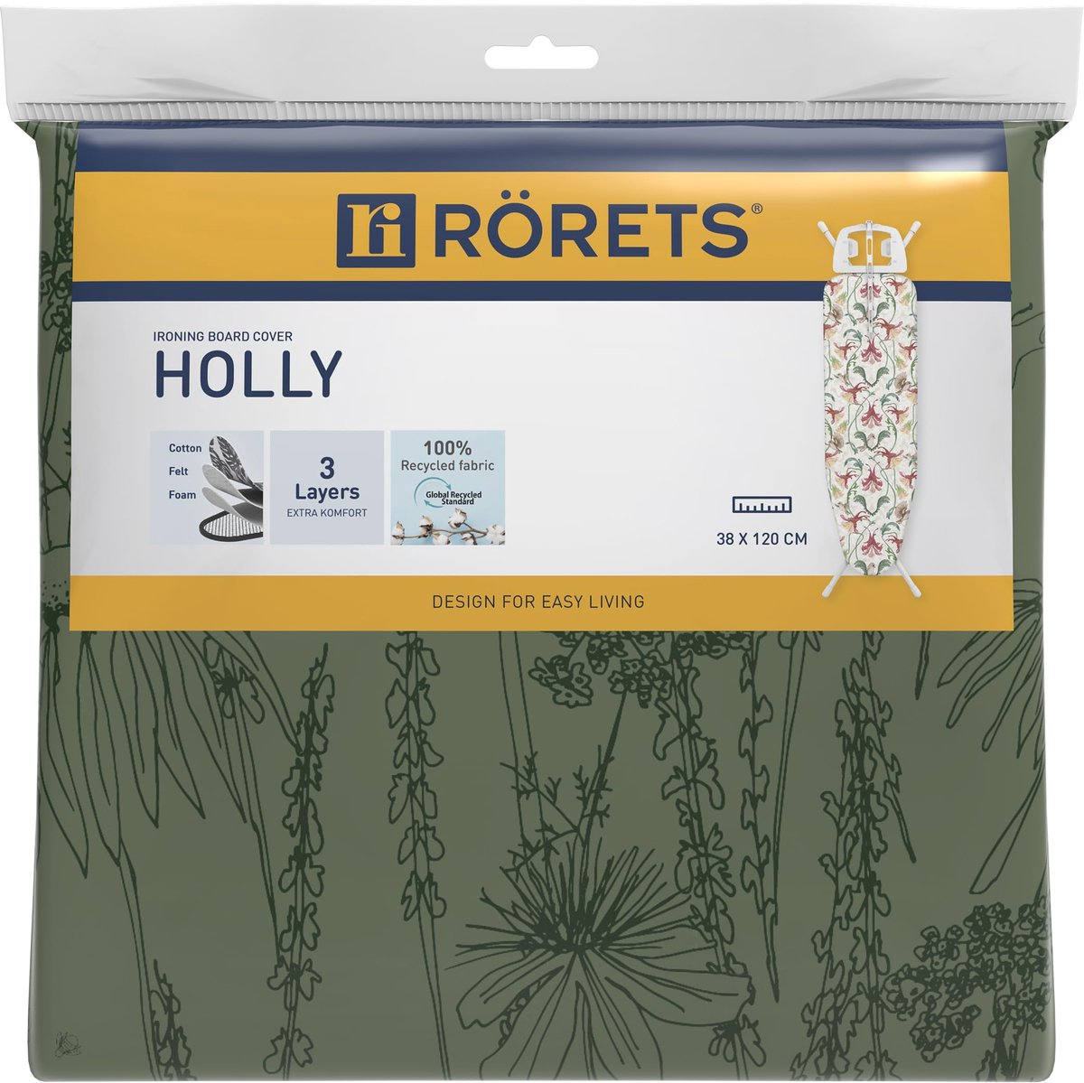 Rörets Industrier - Strijkplankhoes - 3 Lagen - 40x120 cm - 100% Katoen - Oeko-Tex