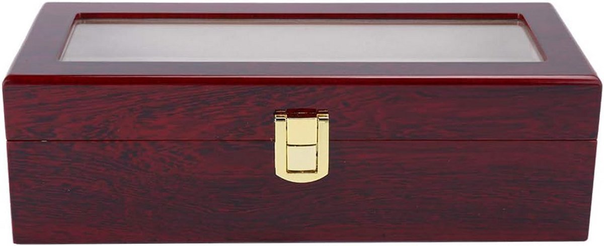 Horloge Display Box - Sieraden Organizer - Thuis Decoratie - Transparant Deksel - 26.5 x 11 x 8 cm - Houtkleurig