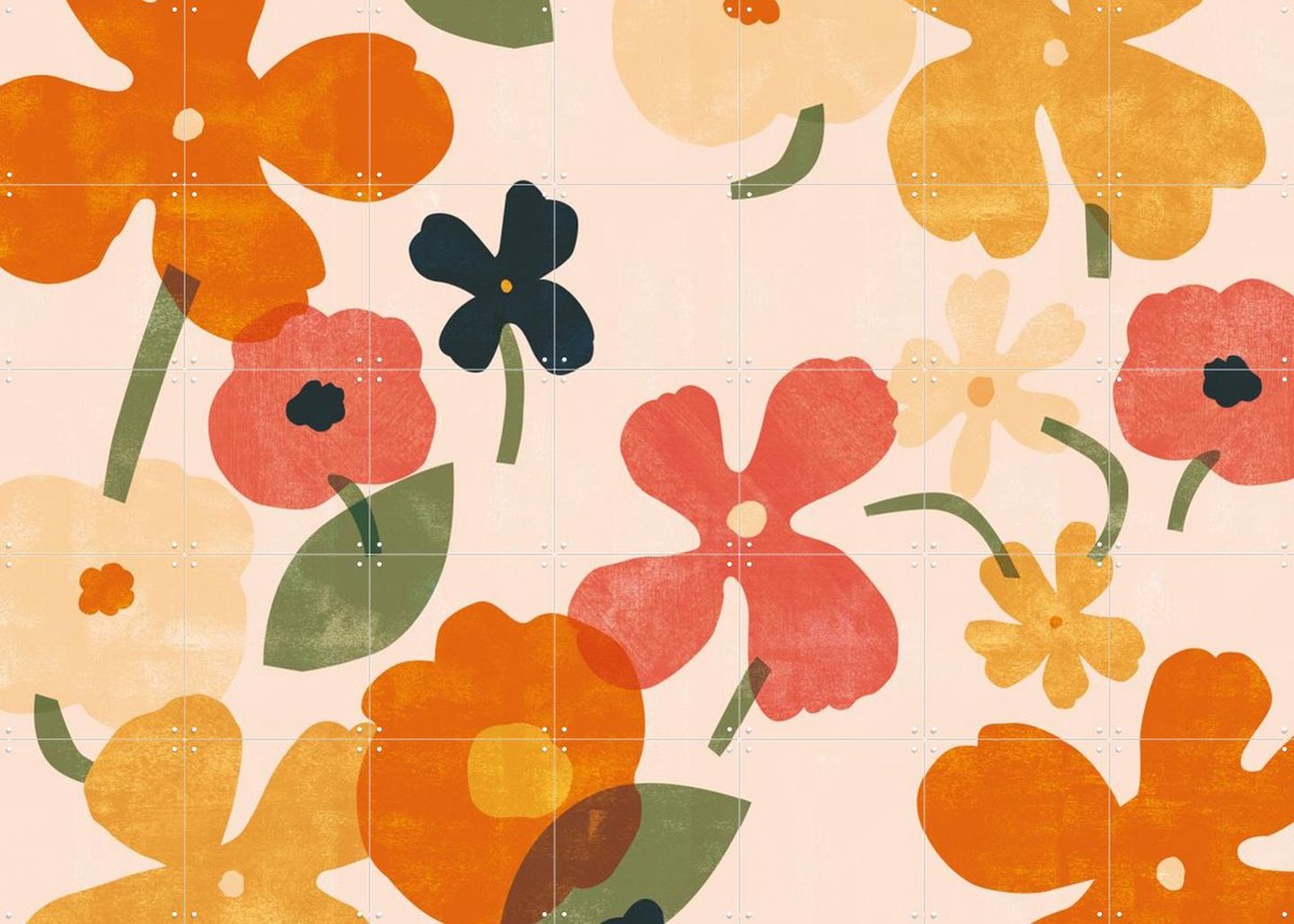 IXXI Little Flowers, Lotte Dirks - 140 x 100 cm - Gratis ophangtool - Grote wanddecoratie en posters - Illustraties, Vintage, Speels, Woonkamer