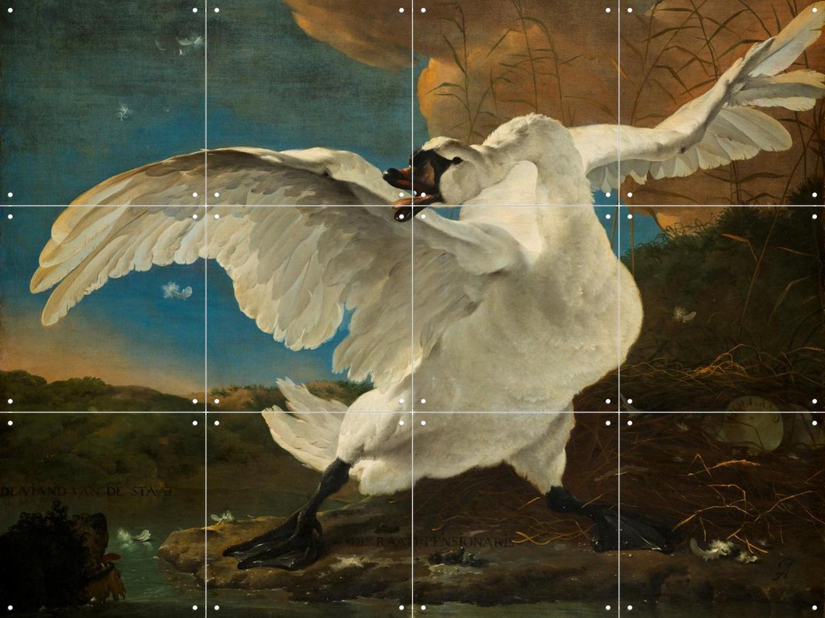 IXXI De bedreigde zwaan, Jan Asselijn & Rijksmuseum - 80 x 60 cm - Gratis ophangtool - Grote wanddecoratie en posters - Olieverf, Naturalisme