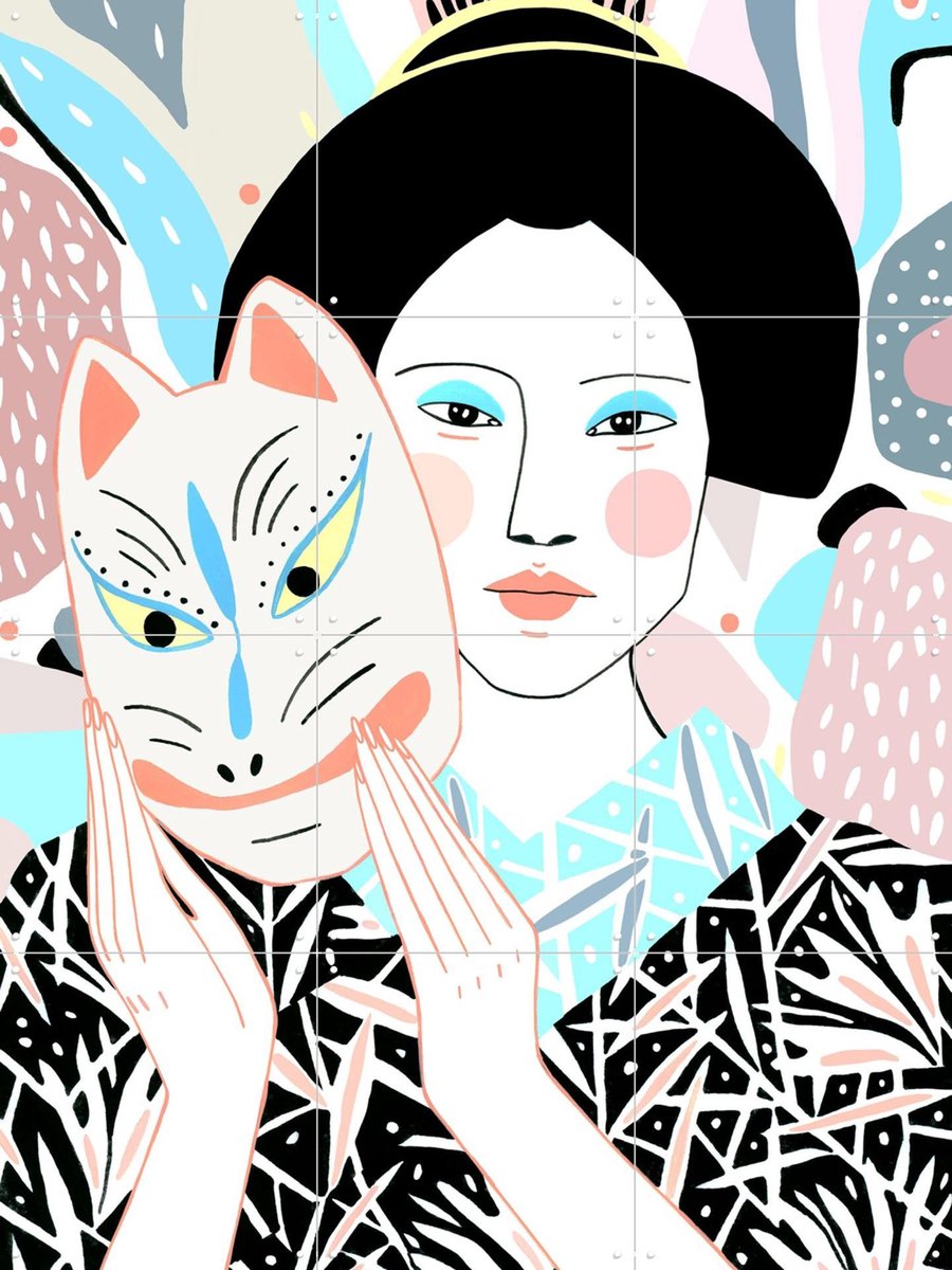 IXXI Kitsune, Sasha Ignatiadou - 60 x 80 cm - Gratis ophangtool - Grote wanddecoratie en posters - Grafisch Ontwerp, Kleurrijk, Digitale Kunst