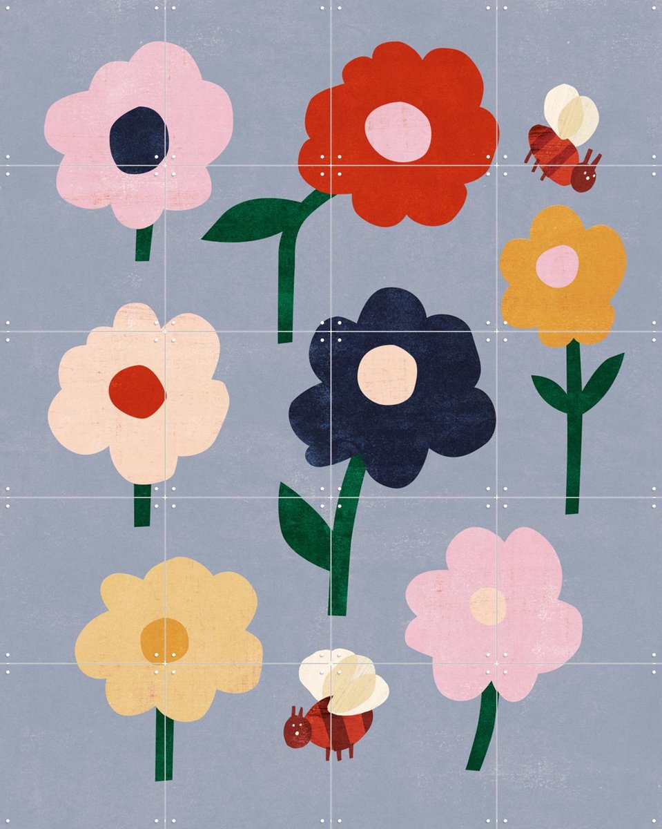 IXXI Flowers & Bees, Lotte Dirks - 80 x 100 cm - Gratis ophangtool - Grote wanddecoratie en posters - Pop art, Speels, Grafisch Ontwerp, Illustraties