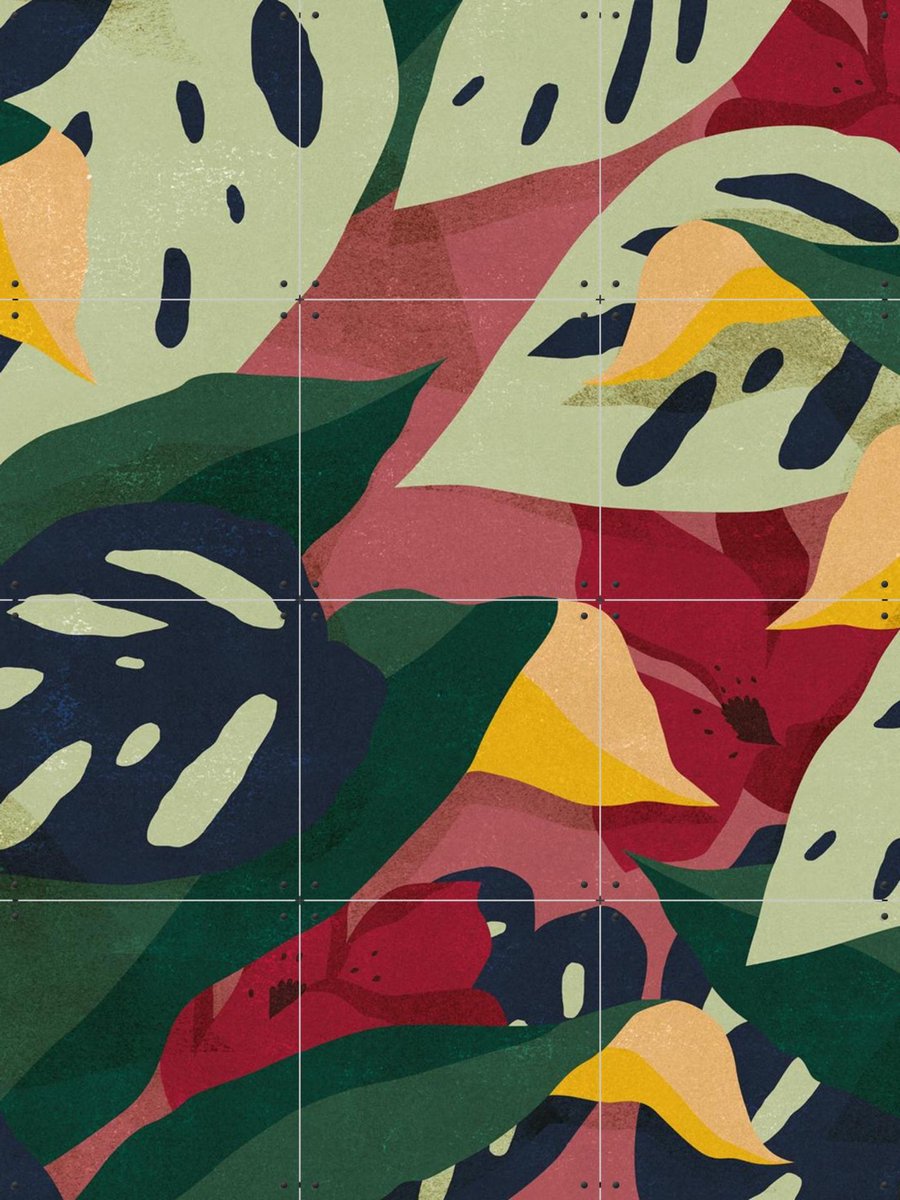 IXXI Jungle Flowers 2, Lotte Dirks - 60 x 80 cm - Gratis ophangtool - Grote wanddecoratie en posters - Digitale Kunst, Illustraties, Abstract