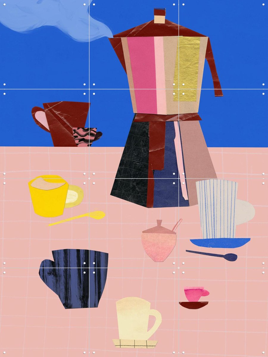 IXXI Espresso 4, Signorinah - 60 x 80 cm - Gratis ophangtool - Grote wanddecoratie en posters - Geometrische Kunst, Speels, Kleurrijk, Collage
