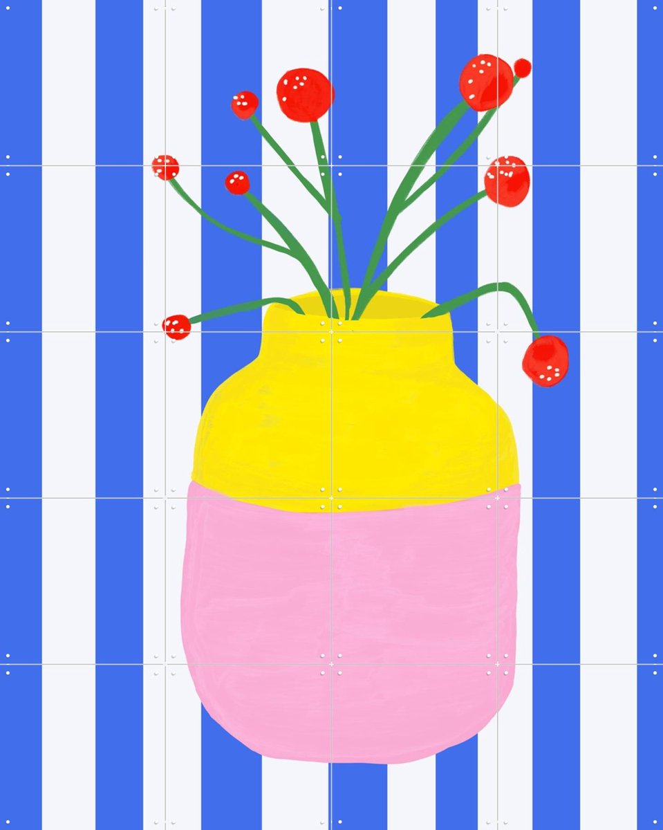 IXXI Mio Vaso blue Stripes, Hej.Ibiza - 80 x 100 cm - Gratis ophangtool - Grote wanddecoratie en posters - Speels, Illustraties, Kleurrijk, Abstract
