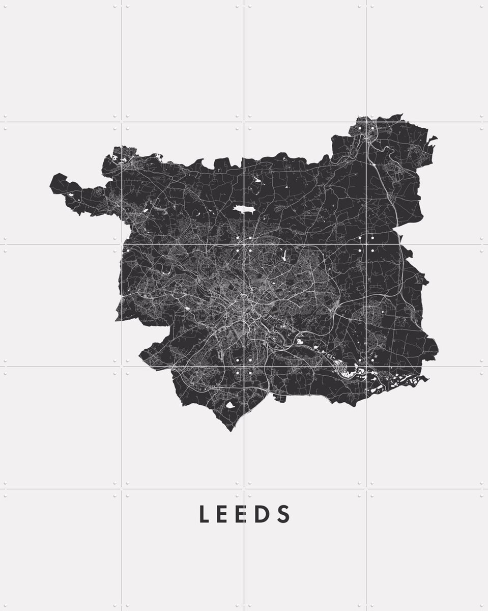 IXXI Leeds City Map, Kunst in Kaart - 80 x 100 cm - Gratis ophangtool - Grote wanddecoratie en posters - Minimalisme, Grafisch Ontwerp, Woonkamer