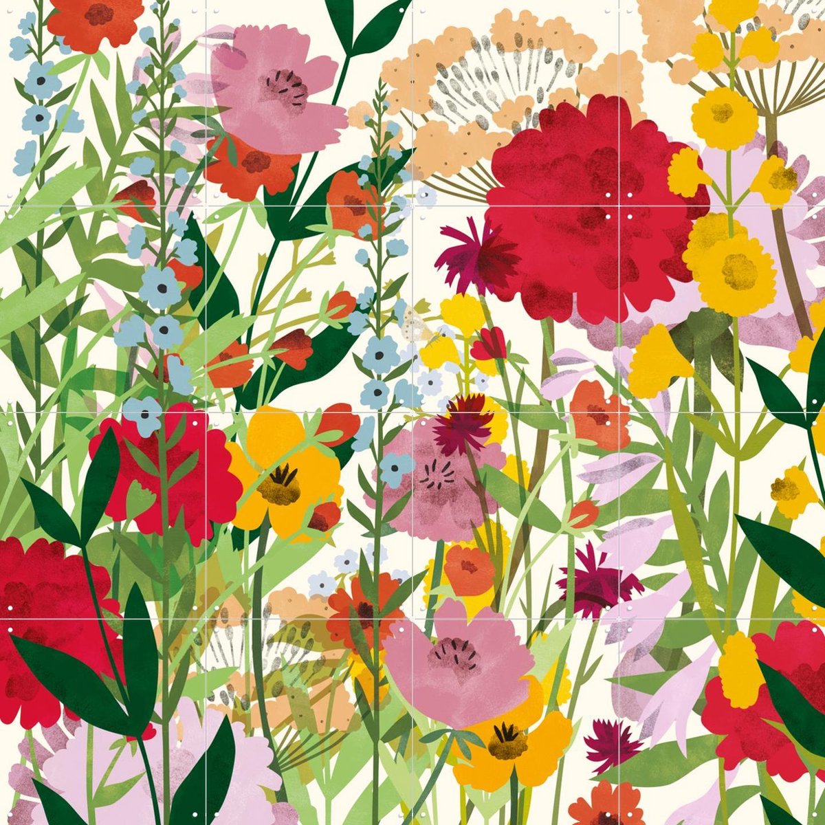 IXXI Flower Garden Light, Lotte Dirks - 80 x 80 cm - Gratis ophangtool - Grote wanddecoratie en posters - Speels, Digitale Kunst, Kleurrijk