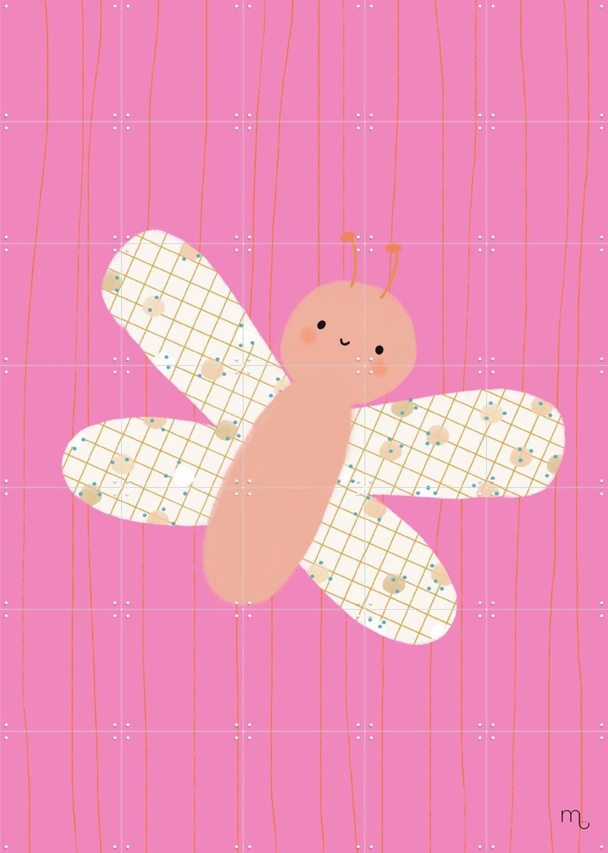 IXXI Vlinder - roze, Stadse Spruiten | door Miek illustreert - 100 x 140 cm - Gratis ophangtool - Grote wanddecoratie en posters - Speels, Grafisch