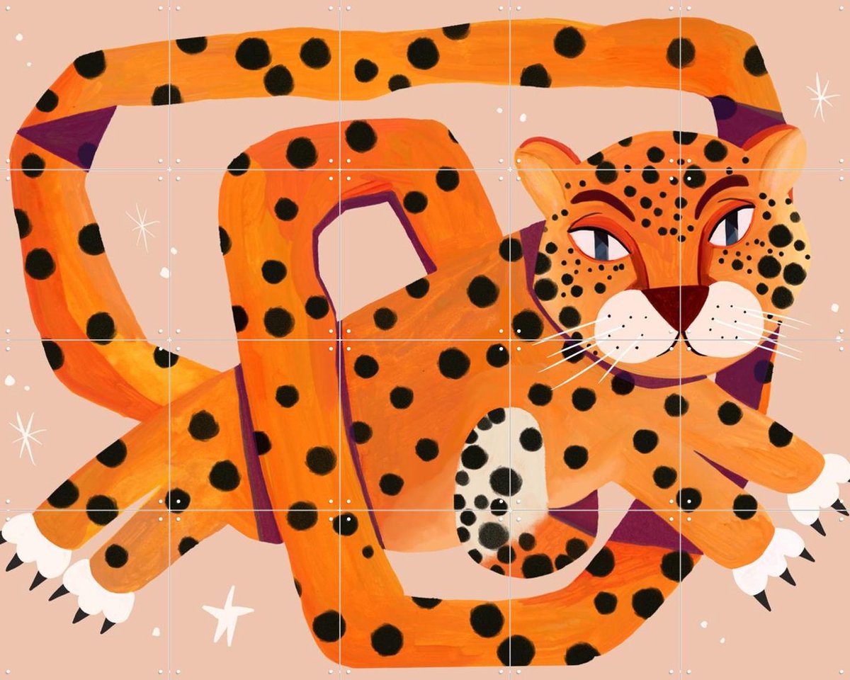 IXXI Amur Leopard, Lena Addink - 100 x 80 cm - Gratis ophangtool - Grote wanddecoratie en posters - Illustraties, Speels, Grafisch Ontwerp