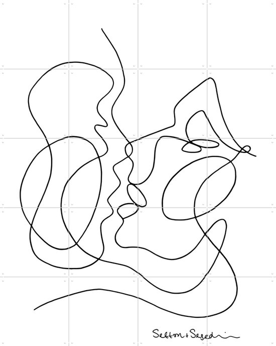 Un dessin au trait de deux visages s'embrassant, avec le nom 'Sefton + Segedin' en dessous.
