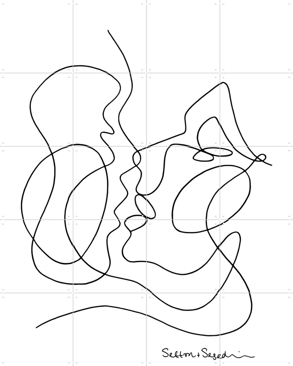 IXXI The Kissing, Sefton & Segedin - 80 x 100 cm - Gratis ophangtool - Grote wanddecoratie en posters - Illustraties, Line art, Minimalisme