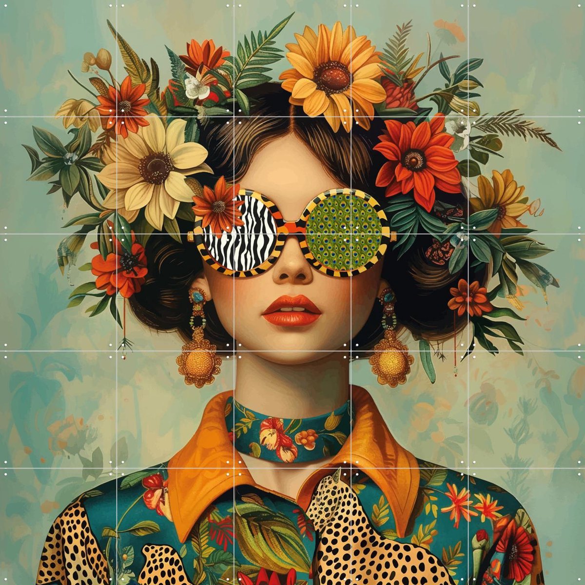IXXI Miss Match, Mirjam Duizendstra - 100 x 100 cm - Gratis ophangtool - Grote wanddecoratie en posters - Kleurrijk, Surrealisme, Speels