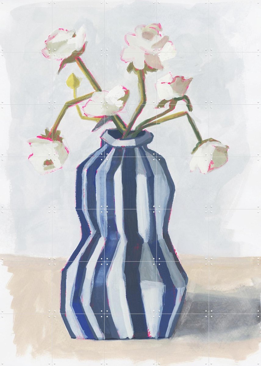 IXXI Flowers in a striped vase II, Lucrecia Caporale & Various - 100 x 140 cm - Gratis ophangtool - Grote wanddecoratie en posters - Impressionisme