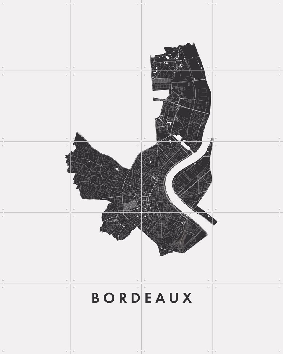 IXXI Bordeaux City Map, Kunst in Kaart - 80 x 100 cm - Gratis ophangtool - Grote wanddecoratie en posters - Minimalisme, Line art, Abstract