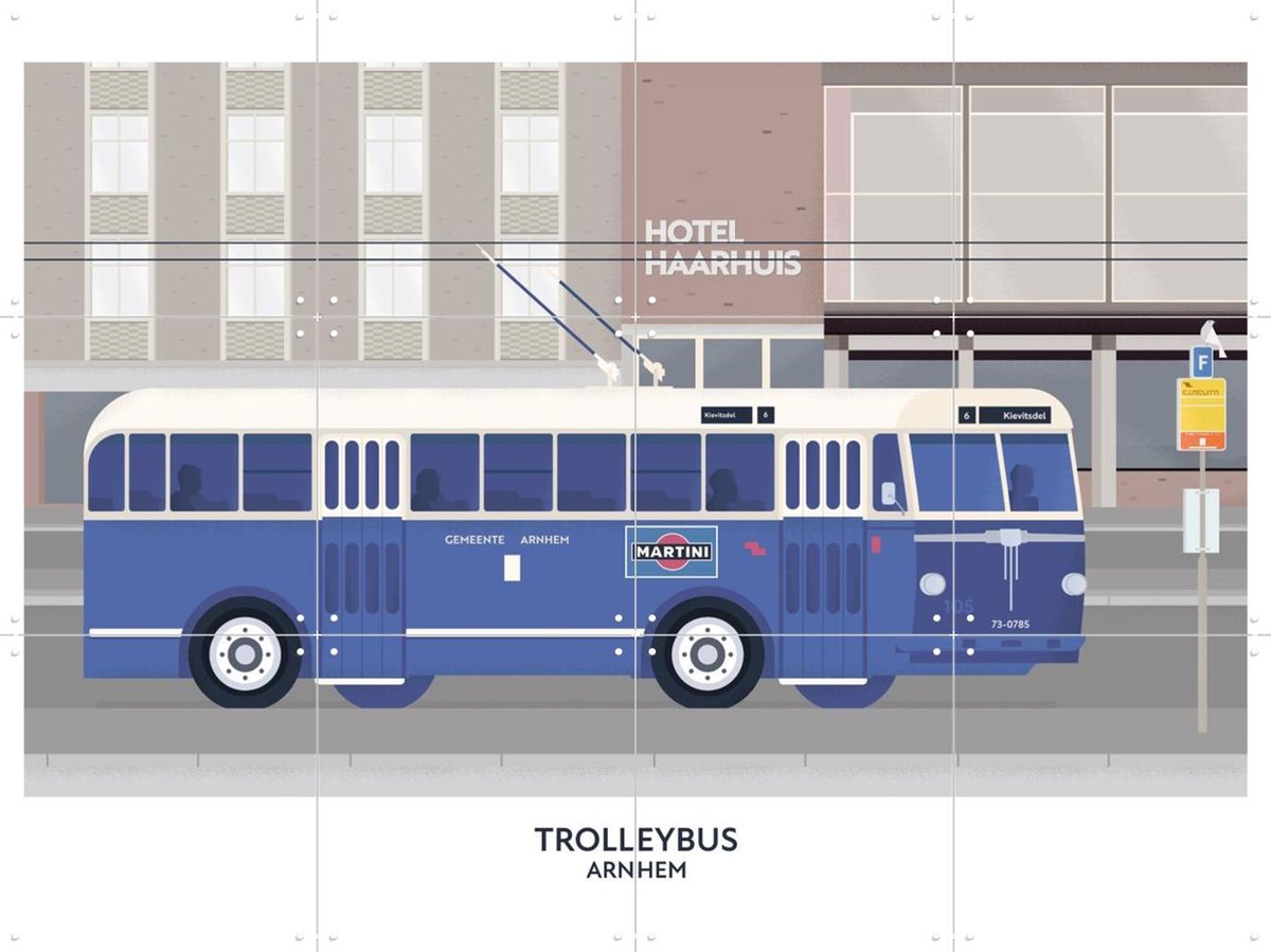 IXXI Trolleybus, Studio Kars + Boom & Design Podium Nijmegen - 80 x 60 cm - Gratis ophangtool - Grote wanddecoratie en posters - Kleurrijk