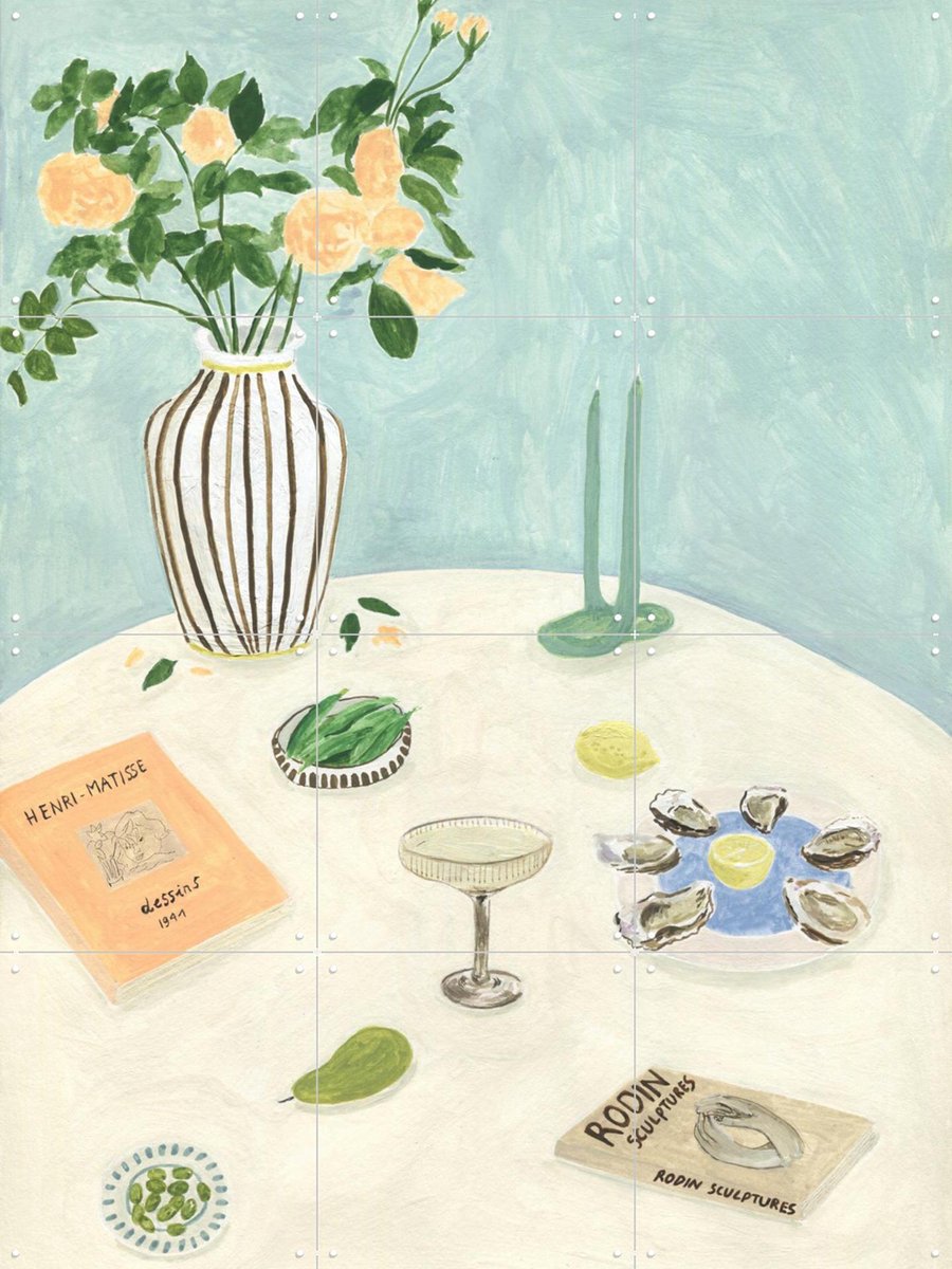 IXXI Oysters and Art Books, Isabelle Vandeplassche - 60 x 80 cm - Gratis ophangtool - Grote wanddecoratie en posters - Aquarel, Illustraties