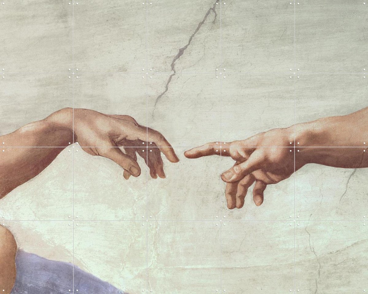 IXXI Hands of God and Adam, detail from The Creation of Adam, Michelangelo & Bridgeman Images - 100 x 80 cm - Gratis ophangtool - Grote wanddecoratie