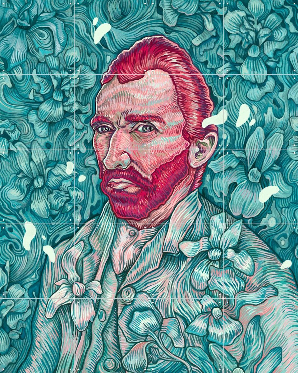 IXXI Van Gogh Self Portrait, Studio Muti & Van Gogh 21st Century - 80 x 100 cm - Gratis ophangtool - Grote wanddecoratie en posters - Kleurrijk