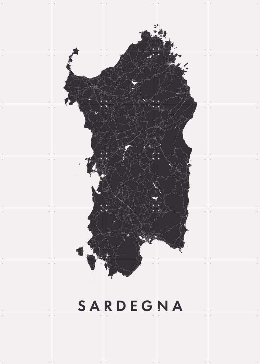 IXXI Sardegna Island Map, Kunst in Kaart - 100 x 140 cm - Gratis ophangtool - Grote wanddecoratie en posters - Minimalisme, Technische Tekening
