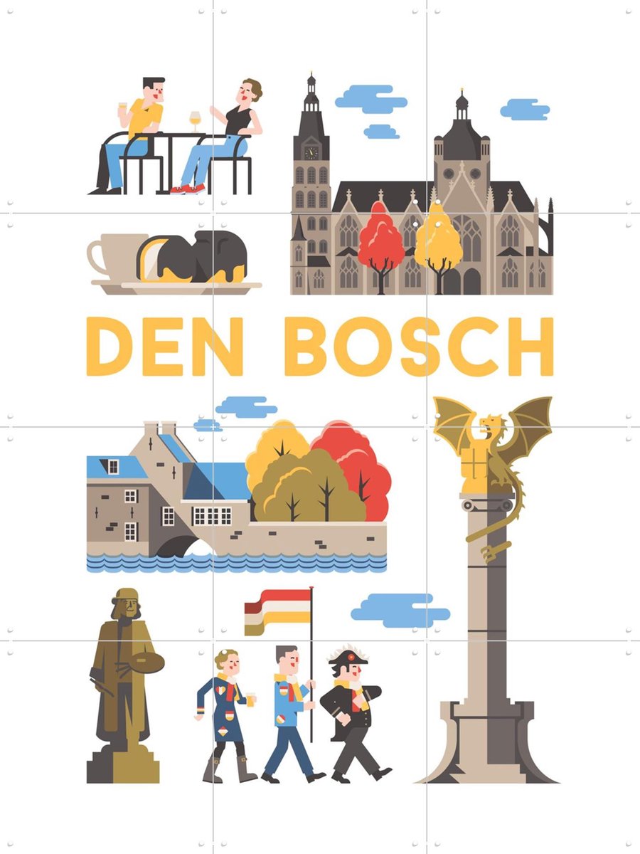 IXXI Den Bosch, Jochem Coenen & Kunst in Kaart - 60 x 80 cm - Gratis ophangtool - Grote wanddecoratie en posters - Grafisch Ontwerp, Speels