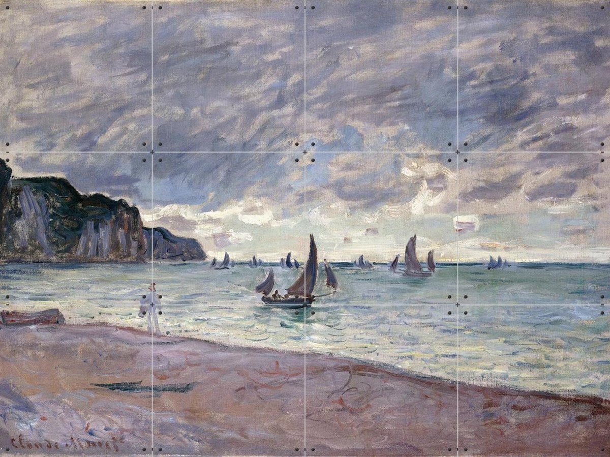 IXXI Fishing Boats and Cliffs - Pourville, Claude Monet & Bridgeman Images - 80 x 60 cm - Gratis ophangtool - Grote wanddecoratie en posters -