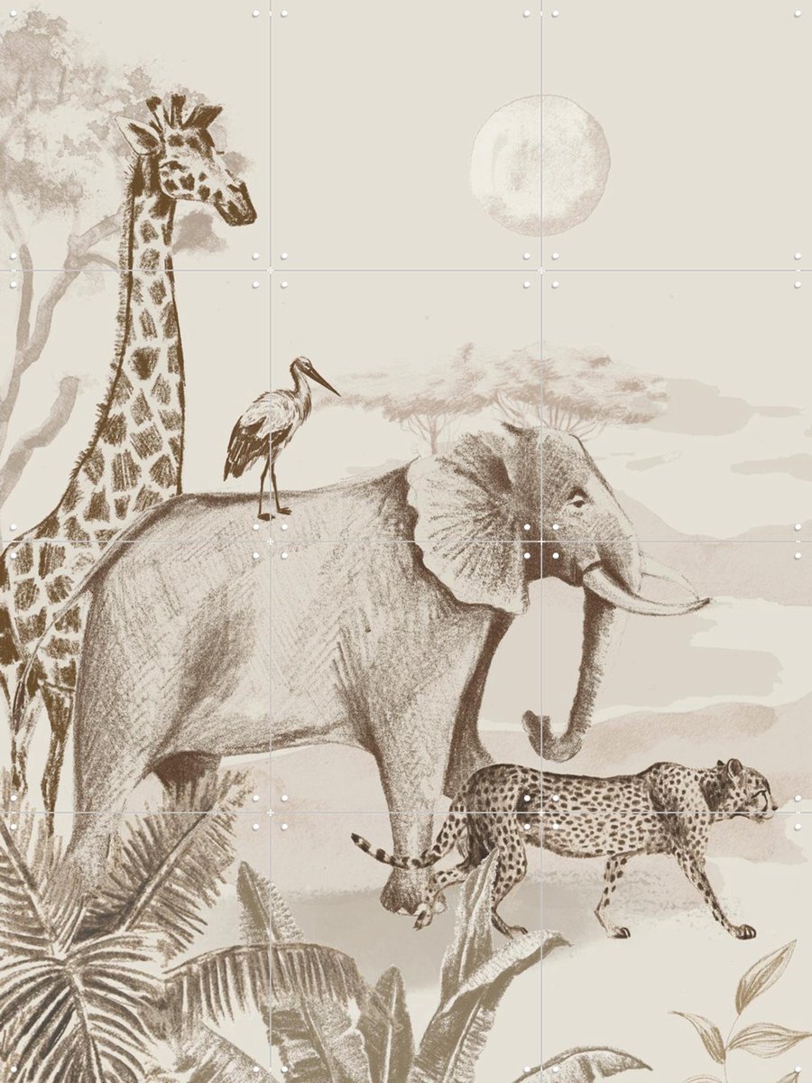 IXXI Vintage Jungle Parade, Irene Jelier - 60 x 80 cm - Gratis ophangtool - Grote wanddecoratie en posters - Illustraties, Vintage, Kinderkamer