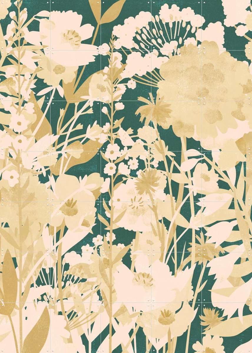 IXXI Flower Garden dark, Lotte Dirks - 100 x 140 cm - Gratis ophangtool - Grote wanddecoratie en posters - Vintage, Illustraties, Woonkamer