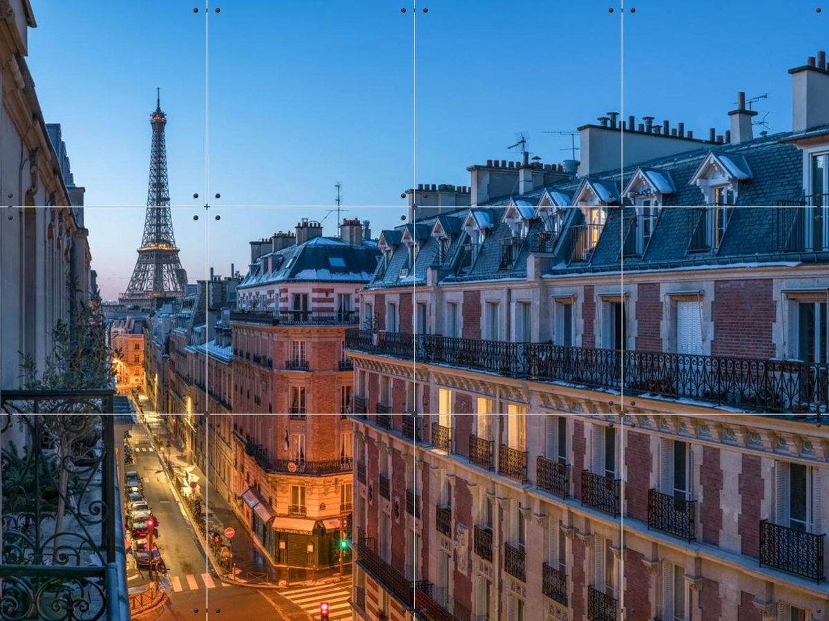 IXXI Balcony with Eiffel Tower view, Paris, France, Jan Becke - 80 x 60 cm - Gratis ophangtool - Grote wanddecoratie en posters - Fotografie