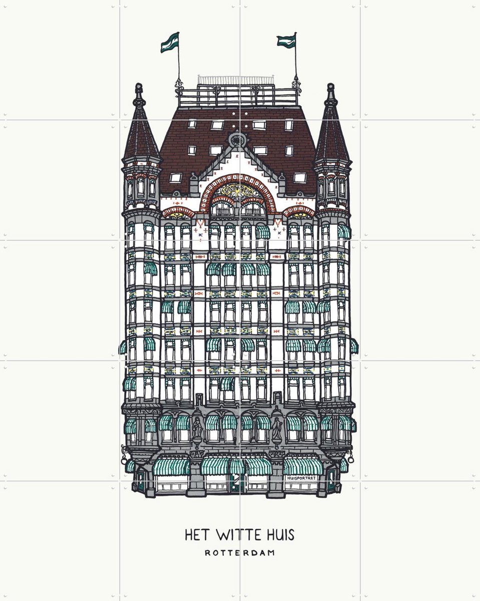 IXXI Het Witte Huis, Huisportret & Kunst in Kaart - 80 x 100 cm - Gratis ophangtool - Grote wanddecoratie en posters - Illustraties, Vintage, Line