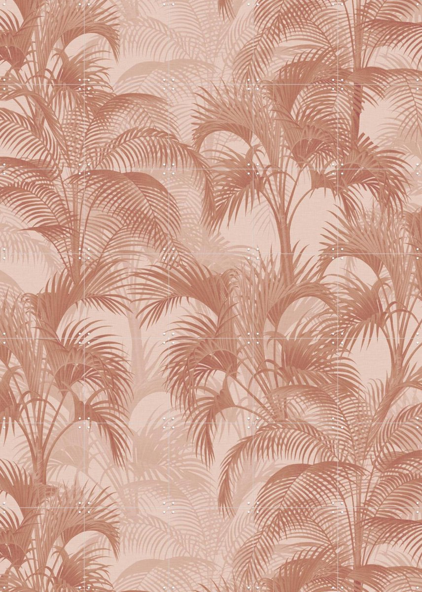 IXXI Tropical Palm Leaves - terra, Bloomery Decor - 100 x 140 cm - Gratis ophangtool - Grote wanddecoratie en posters - Houtsnede, Grafisch Ontwerp