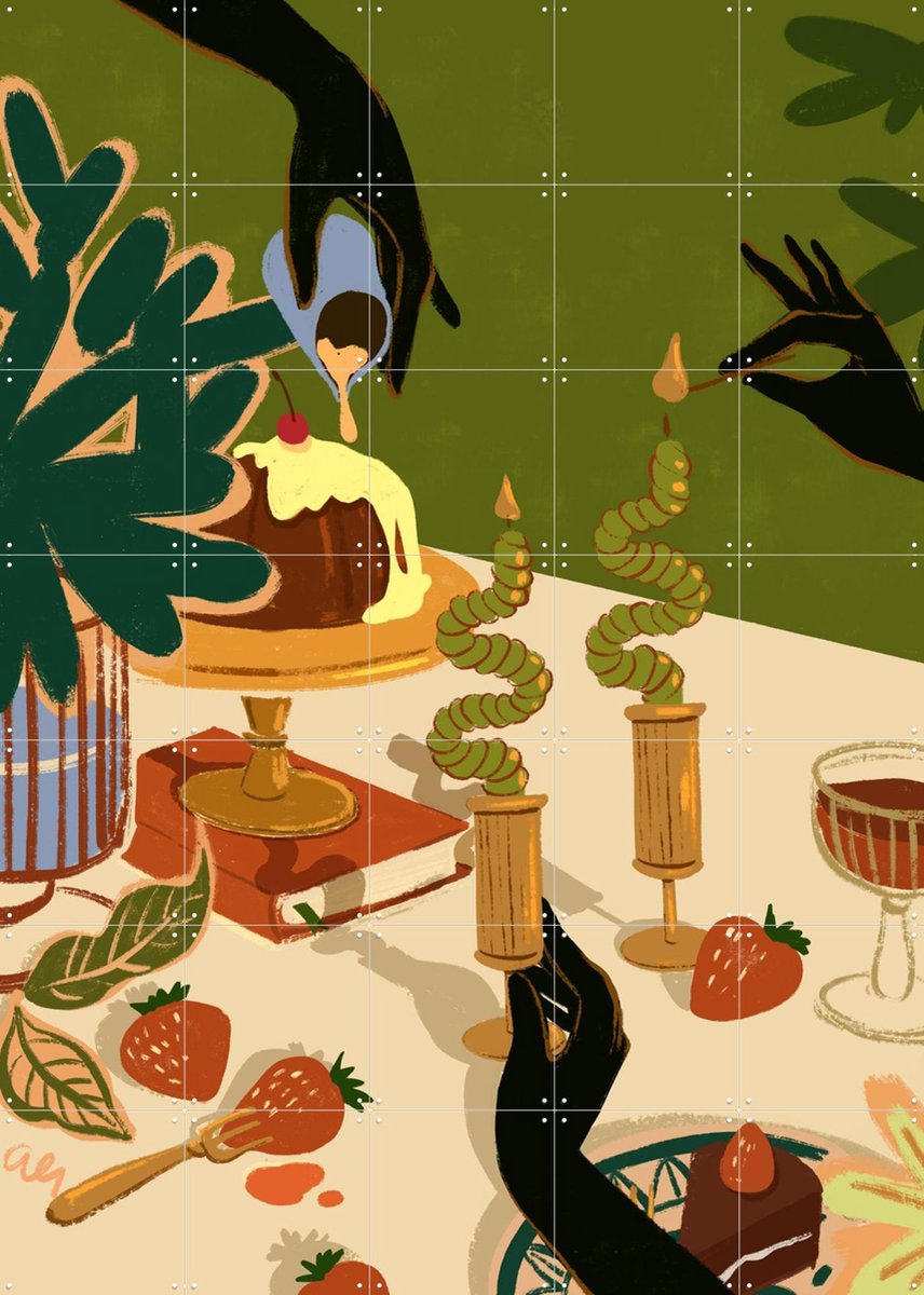 IXXI Merry Feast, Arty Guava - 100 x 140 cm - Gratis ophangtool - Grote wanddecoratie en posters - Speels, Illustraties, Kleurrijk, Digitale Kunst