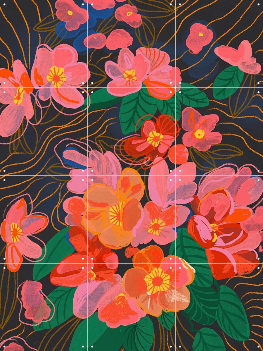 IXXI Spring flowers, Gigi Rosado - 60 x 80 cm - Gratis ophangtool - Grote wanddecoratie en posters - Kleurrijk, Grafisch Ontwerp, Illustraties