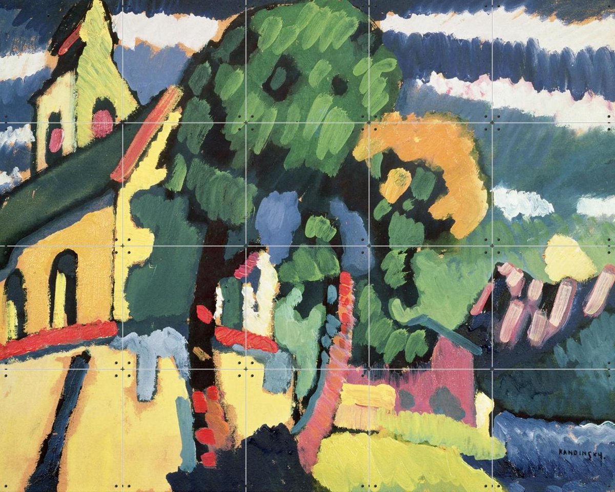 IXXI Bavaria Landscape with a Church, Kandinsky & Bridgeman Images - 100 x 80 cm - Gratis ophangtool - Grote wanddecoratie en posters - Olieverf