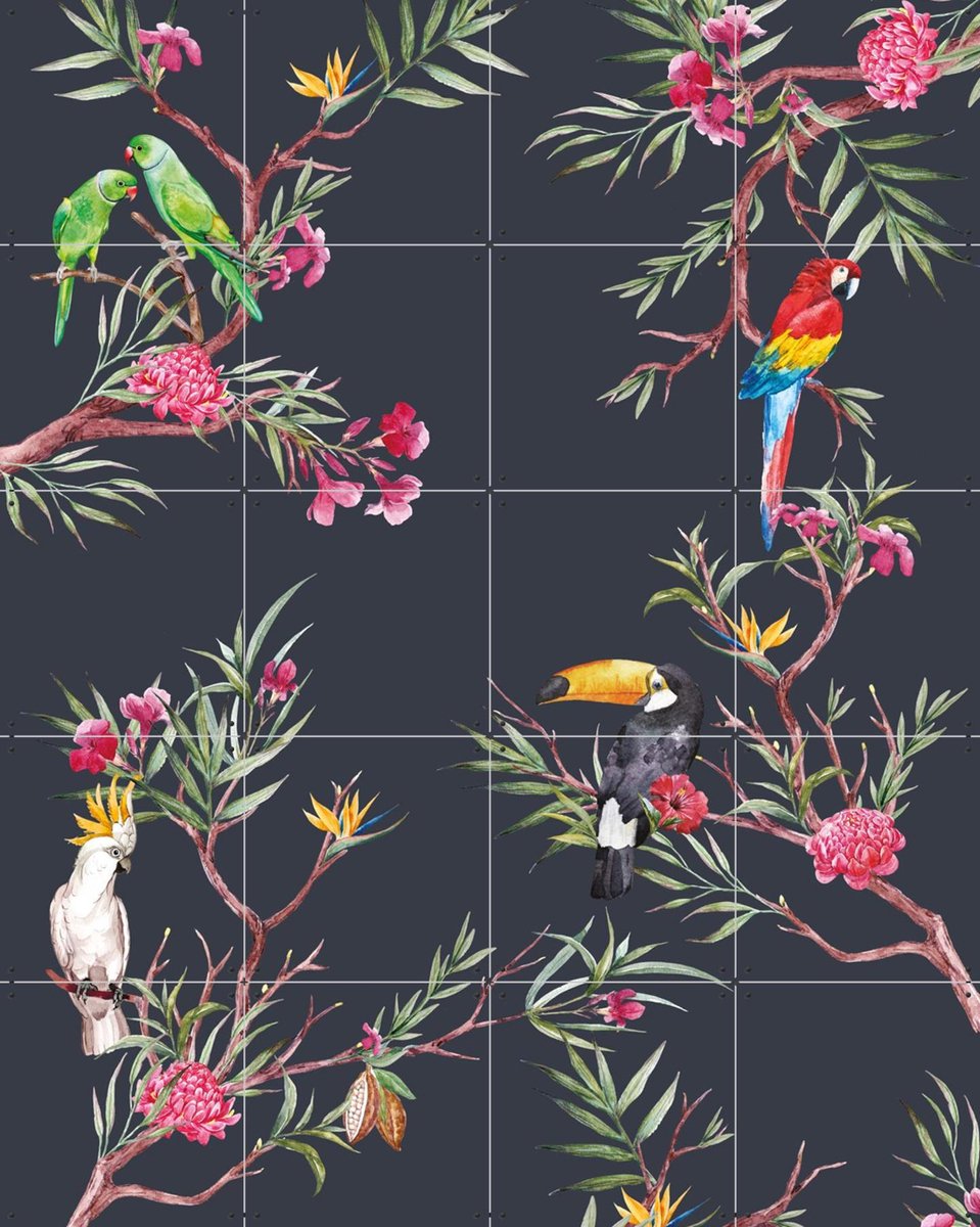 IXXI A Bunch of Tropical Friends, Creative Lab Amsterdam - 80 x 100 cm - Gratis ophangtool - Grote wanddecoratie en posters - Speels, Aquarel