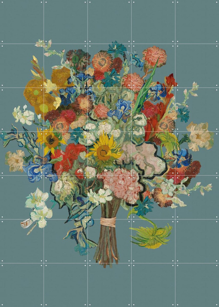 IXXI Vincent's bloemen - blauw, Vincent van Gogh (1853 - 1890) & Van Gogh Museum - 100 x 140 cm - Gratis ophangtool - Grote wanddecoratie en posters -