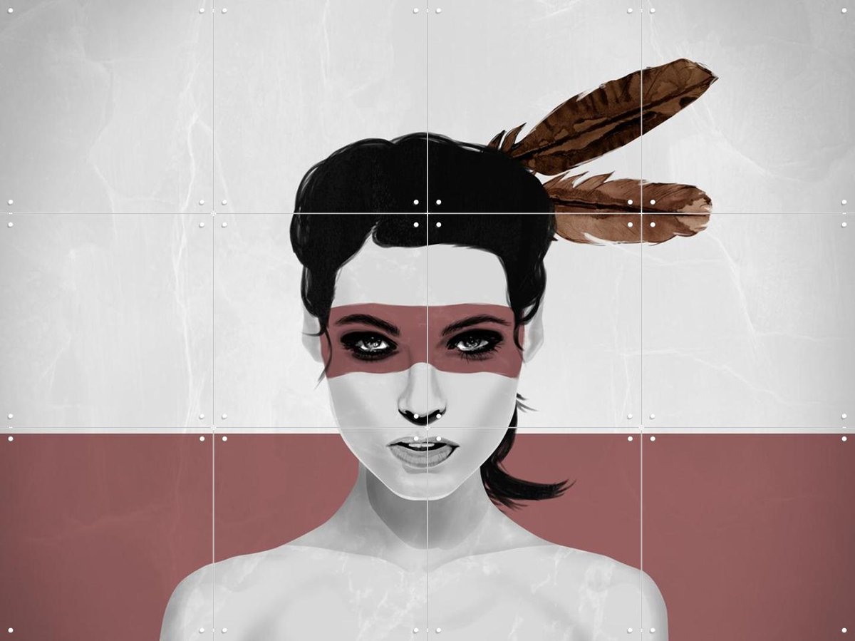 IXXI Warpaint and peace Feathers, Erik Andreas - 80 x 60 cm - Gratis ophangtool - Grote wanddecoratie en posters - Illustraties, Digitale Kunst
