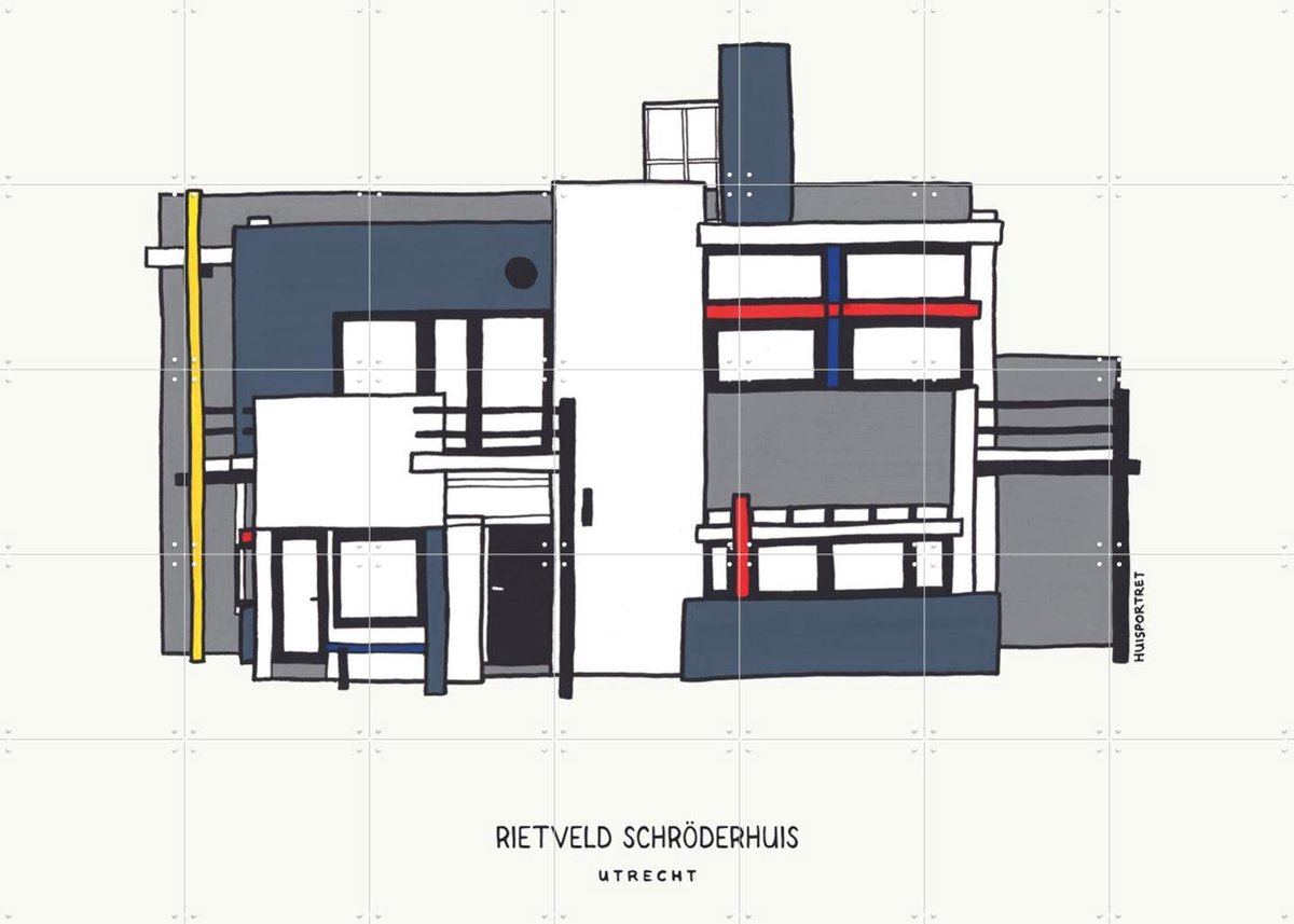 IXXI Rietveld Schröder House, Huisportret & Kunst in Kaart - 140 x 100 cm - Gratis ophangtool - Grote wanddecoratie en posters - Line art